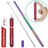 Reusable Collapsible Straw, Rainbow 9.25'' Telescopic Stainless Steel Metal Straw, Portable Drinking Straw perfect for Hot Drink, Coffe, Juice, Milkshake - Great Gifts for Mother's Day Valentine's Day