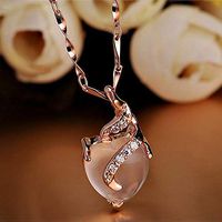 Pink Rose Gold Fashion Jewelry Women Necklace Crystal Hibiscus Stone Pendant Woman Pretty Beautiful Bright Cute Simple Lovely Cheap Elegant Womens Beads