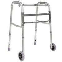 PCP Adjustable Single-Release Folding Walker with Wheels, Grey, Adult Size