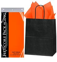 Flexicore Packaging Black Kraft Paper Gift Bags & Orange Gift Wrap Tissue Paper Size: 8 Inch X 4.75 Inch X 10.5 Inch | Count: 50 Bags | Color: Orange
