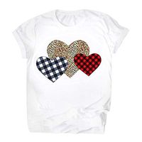 Meikosks Ladies Heart Print Tops Short Sleeve T Shirt Valentine's Day Blouses Love Pullover White