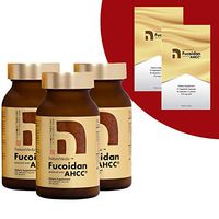 NatureMedic Fucoidan AHCC Brown Seaweed Immunity Supplement with Organic Mekabu Mozuku Agaricus 3 Bottles + FREE 2 Bags of 12 Capsules - 504 Vegetable Capsules Made in Japan