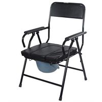 Zhong Leather Old Man Toilet Chair Thick Steel Pipe Folding Toilet Toilet Old Commode Chair - Black