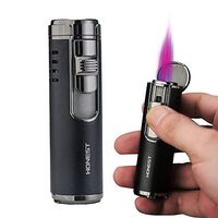 Torch Lighter Windproof Quad Flame Gas Butane Refillable Cigar Lighter with Punch Fashion and Durable (Black)