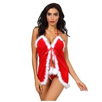 Haxikocty Women Christmas Costume Lingerie Babydoll Pajamas Bow Nightdress Sexy Underwear Red