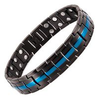 Wollet Mens Titanium Steel Magnetic Therapy Bracelet with Double Strong Magnets for Arthritis Pain Relief, Black&Blue
