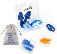 Reusable Silicone Earplugs for Sleeping - 3 Pairs Waterproof Hypoallergenic Noise Reduction Ear Plugs for Swimming, Concerts, Snoring with Storage Bag