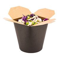 32 oz Round Black Paper Round Noodle Take Out Container - 4" x 3 1/2" x 4 1/2" - 50 count box - Restaurantware