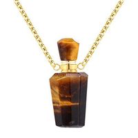 JIANGYUE Women Long Necklace Natural Tiger Eye Gemstone Aroma Essential Oil Diffuser Perfume Bottle Necklace Pendant for Women Irregular Unpolished Jewelry