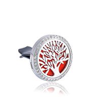 Anavia 1.18" Dia Car Aromatherapy Essential Oil Diffuser Vent Clip 316L Stainless Steel Silver Plated Locket Air Freshener with 12 Refill Pads and Box (Family Tree with Rhinestone)