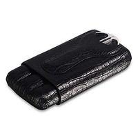Smoking Set/Cigarette Case Travel Portable 3 Sticks Cigar Tube Leather Embossed Cedar Wood Lined Cigar Leather Case with Cigar Scissors Men's Gift Box Black Brown Mute (Color : Black)