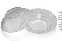 " OCCASIONS" 40 Bowls Pack, Heavyweight Disposable Wedding Party Plastic Bowls (6 oz Dessert Bowls, Seasons Clear with Silver Glitter)
