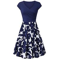 Women's V Neck Fomal Dresses, Clearance ! Ladies Summer Short Sleeve Casual Floral Printed Swing Vintage A-Line Dress