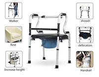 Qnlly Heavy Duty Bedside Commode, Extra Wide Seat, 400 lb. Weight Capacity, Seat Height Adjustable, Stand Alone or Over Toilet Bariatric Commode