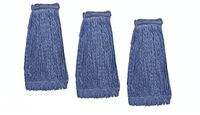 KLEEN HANDLER Heavy Duty Commercial Mop Head Replacement | Wet Industrial Blue Cotton Looped End String Cleaning Mop Head Refill (Pack of 3)