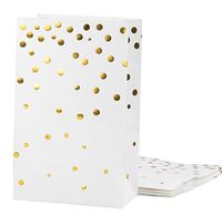 Party Treat Bags - 24-Pack Gift Bags Party Supplies, Paper Favor Bags, Recyclable Goodie Bags for Birthdays, Weddings, Baby Showers, Gold Foil Dots Confetti Design, White, 5.5 x 8.6 x 3 Inches