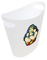New! 2 Gallon Slim Style Wastebasket in a White Plastic Finish That Features Your Choice of a Novelty Theme Logo and a Free Trash Can Liner! (Wonder Woman)