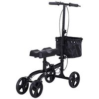 ZBYL Foldable Steerable Leg Knee Walker Scooter with Basket, Medical Disabled Walking Aid Crutches Alternative - Black
