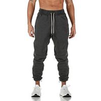 Sunhusing Men's Solid Color Elastic Waist Drawstring Strappy Pockets Fitness Stretch Beam Pants Trousers(Dark Gray,2XL)