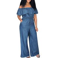 Euone Womans Romper Clearances, Women Off Shoulder Denim Jeans Look Long Party Club Playsuits Jumpsuits