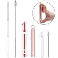 World Backyard Drinking Straws, Telescopic Stainless Steel Straw with Aluminum Alloy Tube & Cleaning Brush, Portable Mini Size for Travel also Durable Reusable for Home Daily Use. Rose Gold