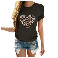 Futurelove ⭐ Womens Valentines Day Shirt, Leopard Print Heart Shirt Top T-Shirt Short Sleeve Cute Graphic Print Tee