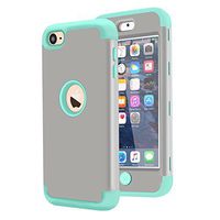 TENKER 3in1 Hybrid Full Body Impact Resistant Shockproof Soft Silicone Bumper Case Cover for Apple iPod Touch 5th/6th Generation (Grey+Wint Green)