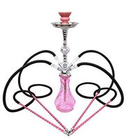 4 Hose Hookah Pipe Pink Butterfly 21" Huka Shisha Nargila + Four Pro Hooka Hoses