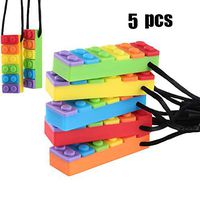 HBIAO Sensory Chew Necklace, Rinbow Color Silicone Chew Pendant Autism ADHD SPD Oral Motor Anxiety Autistic Children 5 Pack