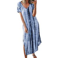Summer Dresses for Women,Fashion Women Casual Plus Size V-Neck Tie Dyeing Print Split Short Sleeve Dress Blue