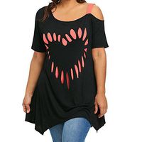 Meikosks Womens Plus Size Printing Tops Cold Shoulder Short Sleeve Blouses Loose T Shirt Pink