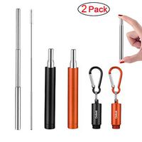 2 Pack Reusable Metal Straws Collapsible Stainless Steel Drinking Straw Portable Telescopic Straw with Case Black/Orange