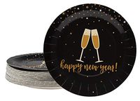 Disposable Plates - 80-Count Paper Plates, New Year Holiday Party Supplies for Appetizer, Lunch, Dinner, Dessert, Champagne Toast in Black and Gold Design, 9 Inches Diameter