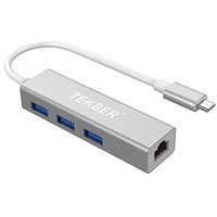 Type C to USB 3.0 TEKBER 3Port with Ethernet Adapter for USB Type-C Devices Including the new MacBook, ChromeBook Pixel and More, Aluminum Housing cable-Silver