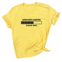 Eoeth Women Short Sleeve Charging Letter Printed Casual T-Shirt Blouse Top Sarcasm Loading Pullover Shirts Tracksuits Yellow