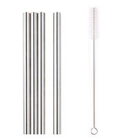 Sinwo 4PC Stainless Steel Metal Straws Reusable Drinking Straws with Cleaning Brush for Thick Smoothie Bubble Tea Milkshake Jumbo Drinks (Silver)