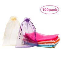 100 Pack 8x12 Inches Organza Gift Bags 10 Mixed Solid Colors for Toys Candy Chocolate Party Christmas Wedding Favor Gift