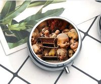 Compact 3 Compartment Medicine Case, Pill Box for Pocket or PursePill Box Decorative Pill Case with Gift Box Creepy Halloween Doll Heads Pendant
