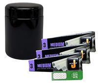 JWare Pre-Rolled Medium Size Cones (3 Packs), Leaf Lock Gear Grinder Card with Air-Tight UV Glass Stash Jar- 3 Item Bundle