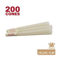 RAW 200 Organic King Size Hemp Cones - W Gallery Box - 109mm Pre Rolled Cones, 26mm Filter Tips, Pure Natural Unbleached Unrefined Rolling Papers, Bulk Pack Bundle, Compare Elements 110mm KS