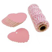 Pink Paper Gift / Price Tags with Cotton Twine for Gift Wrapping Packaging, Set of 48 (Heart)