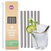 Slurp Straw 6 Pack and Cleaning Brush, 5.25-inch Short Reusable Silicone Drinking Straws or Stirrers for Cocktails, Coffee, Small Glasses and Cups - Food Grade Silicone - Smoke Grey