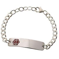 AMERICAN MEDICAL ID – Sterling Silver Classic Red Medical Alert ID Bracelet – Unisex for Women and Men, Red Emblem on Alert Bracelet. Sterling Silver Curb Style Chain. Personalized Engraving.