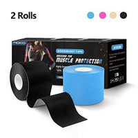 MoKo Kinesiology Sports Tape, [2 Rolls] Elastic Therapeutic Physio Tape for Athletes, Pain Relief & Injury Recovery, Latex Free & Water Resistant, 2" x 16.5' Per Roll, Black + Blue