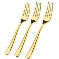 WDF 225 Gold Plastic Forks7.4inch - Heavyweight Disposable Gold Silverware-Perfect Plastic Utensils for Parties, Weddings and Catering Events (Gold Forks)