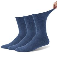 Forcool Diabetic Socks Cotton, Non Binding Loose Top Seamless Toe Non Blister Full Cushion Casual Dress Crew Edema Diabetes Socks for Men and Women, 3 Pairs Blue Medium