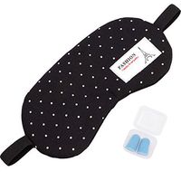 HappyDaily Beautiful and Comfortable Sleep mask with Boxed Ear Plugs (Black Polka Dot)