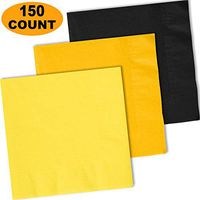 150 Lunch Napkins, Lemon Yellow, Sunshine Yellow, Midnight Black - 50 Each Color. 2 Ply Paper Dinner Napkins. 6.5" folded, 13.5" unfolded.