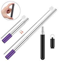 Pakesi Portable Collapsible Reusable Straws - Telescopic Stainless Steel Metal Travel Straw Drinking with Case, Cleaning Brush and Keychain-Black