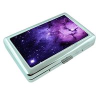 Purple Galaxy Em2 Hip Silver Cigarette Case Id Holder Metal Wallet 4" X 2.75" RFID Protection